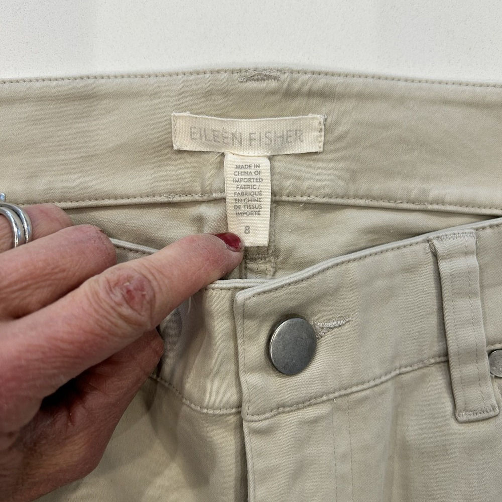 Eileen Fisher Organic Cotton Tan Stone Colored Pants Size 8 Slim Leg Flat Front - Picture 3 of 8